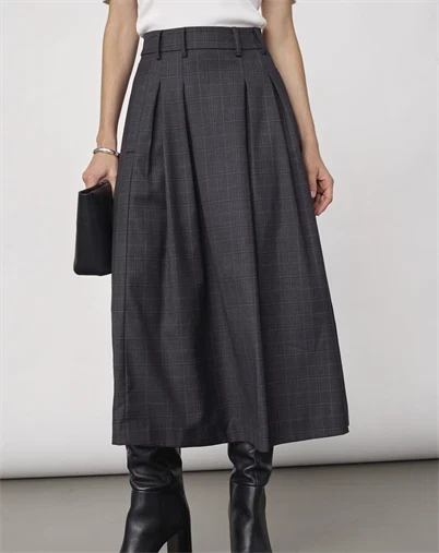 Co'Couture - EloraCC Check Pleat Nederdel - Dark Grey 